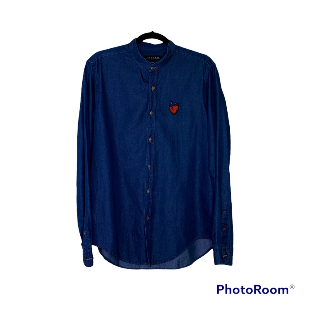 ZARA Denim mens heart patchwork long sleeve shirt MENS